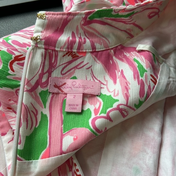 Lilly Pulitzer Alexa Shift Dress Flamingo Pink Green White Lace Cruise Sz 2 - Picture 9 of 13